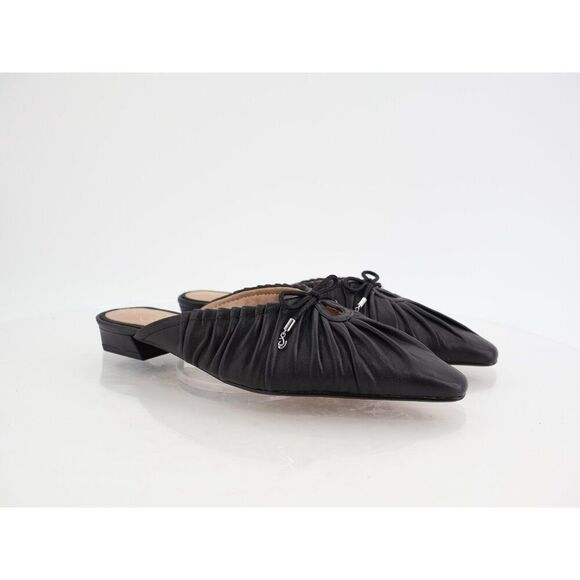Sam Edelman Julia Pump Mule Size 7M Black Leather Ruched Pointed Flat - Picture 1 of 11